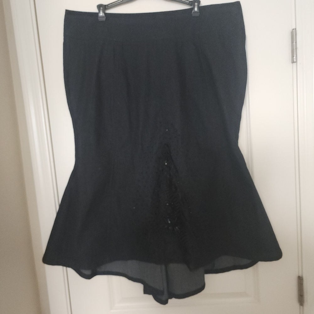 Denim Mermaid Cut High Low Skirt Lace and Beaded Panel